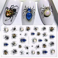 5D Embossed Halloween Nail Art Stickers Spider Eyeball Centipede Self Adhesive