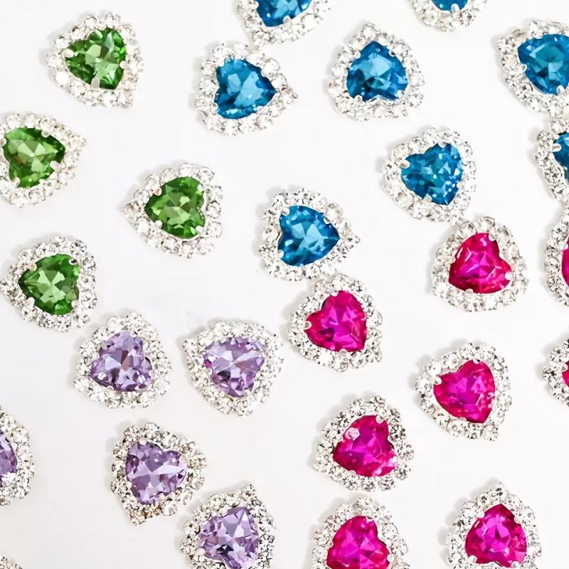 14 Pcs Heart Rhinestone Buttons Charms For Nails Sew On Embellishments