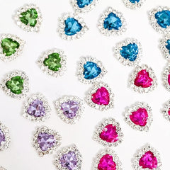14 Pcs Heart Rhinestone Buttons Charms For Nails Sew On Embellishments