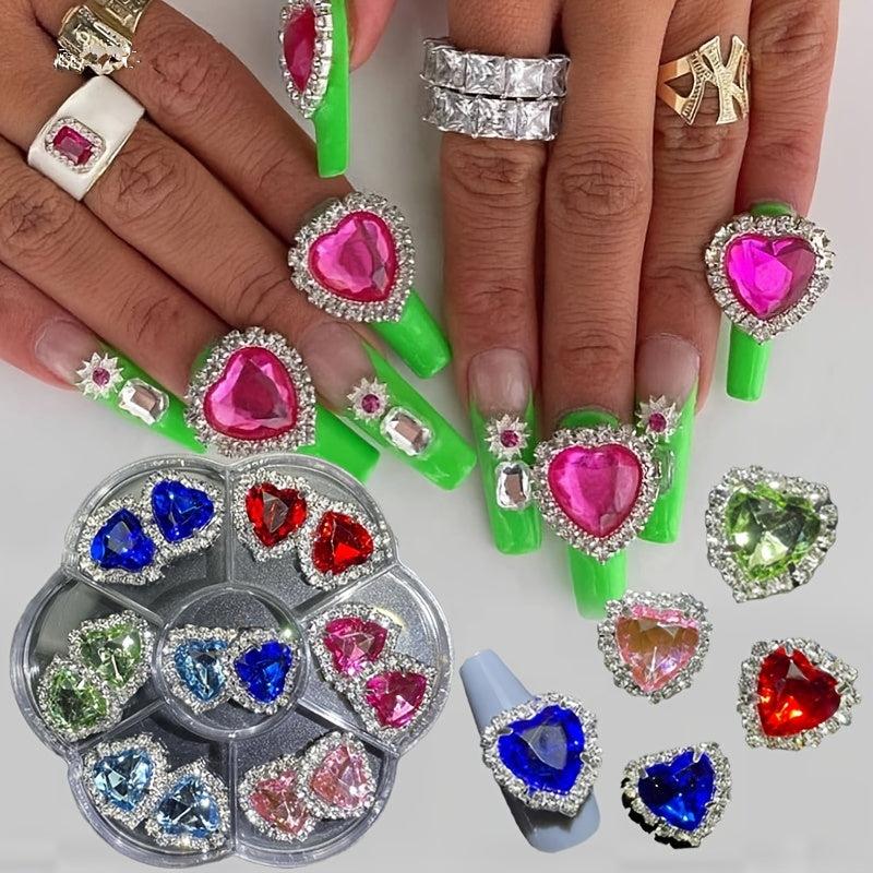 14 Pcs Heart Rhinestone Buttons Charms For Nails Sew On Embellishments