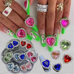 14 Pcs Heart Rhinestone Buttons Charms For Nails Sew On Embellishments