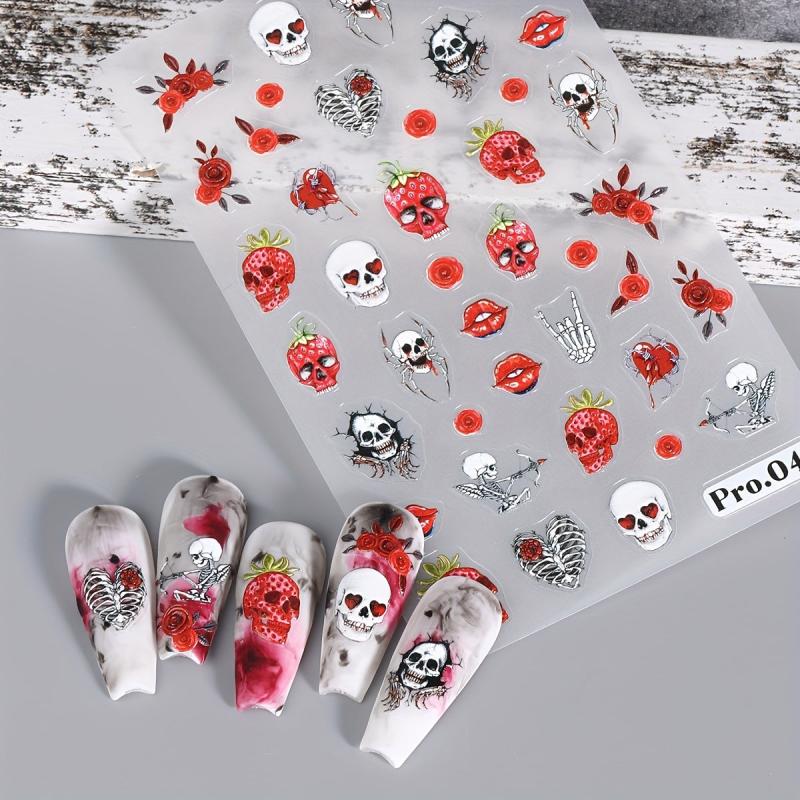 Halloween Nail Art Stickers 5D Embossed Skull Ghost Pumpkin Spider