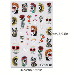 Halloween Nail Art Stickers 5D Embossed Skull Ghost Pumpkin Spider