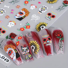 Halloween Nail Art Stickers 5D Embossed Skull Ghost Pumpkin Spider