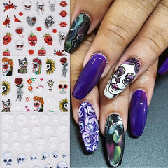 Halloween Nail Art Stickers 5D Embossed Skull Ghost Pumpkin Spider