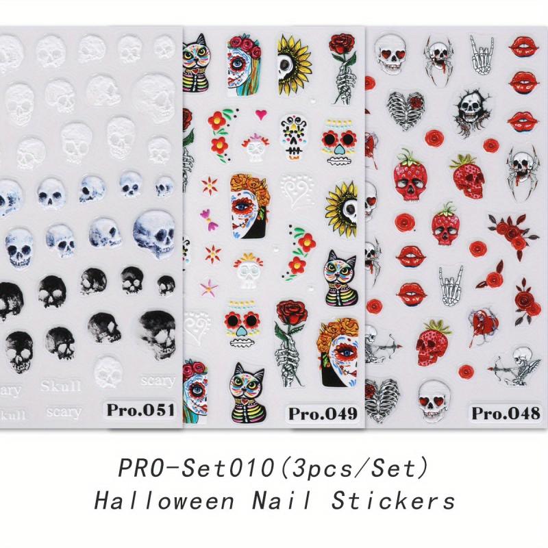 Halloween Nail Art Stickers 5D Embossed Skull Ghost Pumpkin Spider
