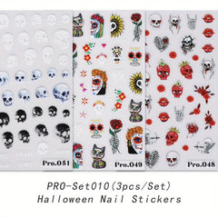 Halloween Nail Art Stickers 5D Embossed Skull Ghost Pumpkin Spider