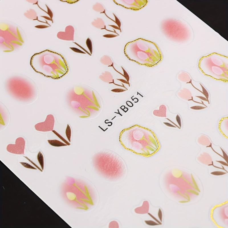 Sweet Tulip Nail Stickers w/ Golden Edge 3D Self-Adhesive Rabbit Decals