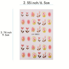 Sweet Tulip Nail Stickers w/ Golden Edge 3D Self-Adhesive Rabbit Decals