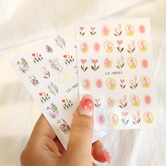 Sweet Tulip Nail Stickers w/ Golden Edge 3D Self-Adhesive Rabbit Decals