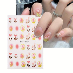 Sweet Tulip Nail Stickers w/ Golden Edge 3D Self-Adhesive Rabbit Decals