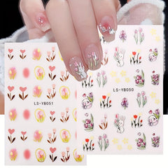 Sweet Tulip Nail Stickers w/ Golden Edge 3D Self-Adhesive Rabbit Decals