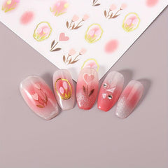 Sweet Tulip Nail Stickers w/ Golden Edge 3D Self-Adhesive Rabbit Decals