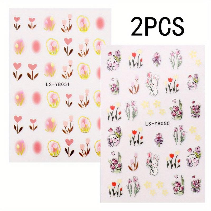 Sweet Tulip Nail Stickers w/ Golden Edge 3D Self-Adhesive Rabbit Decals