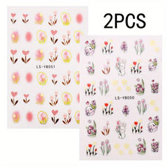 Sweet Tulip Nail Stickers w/ Golden Edge 3D Self-Adhesive Rabbit Decals
