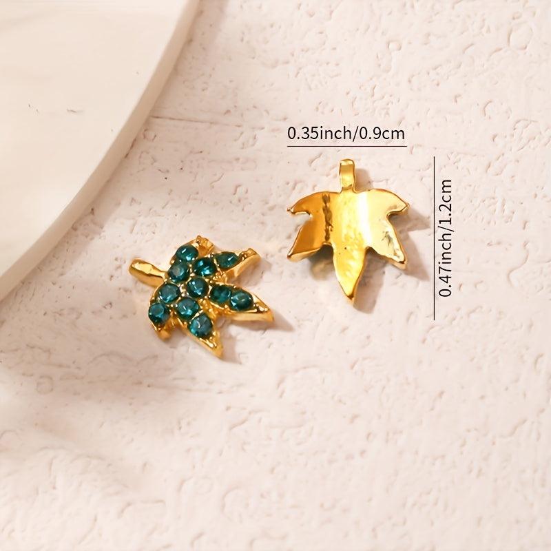 10pcs Maple Leaf Nail Charms Rhinestone 3D Alloy Nail Gem Accessories For Girls