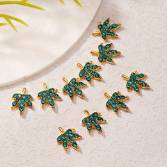 10pcs Maple Leaf Nail Charms Rhinestone 3D Alloy Nail Gem Accessories For Girls