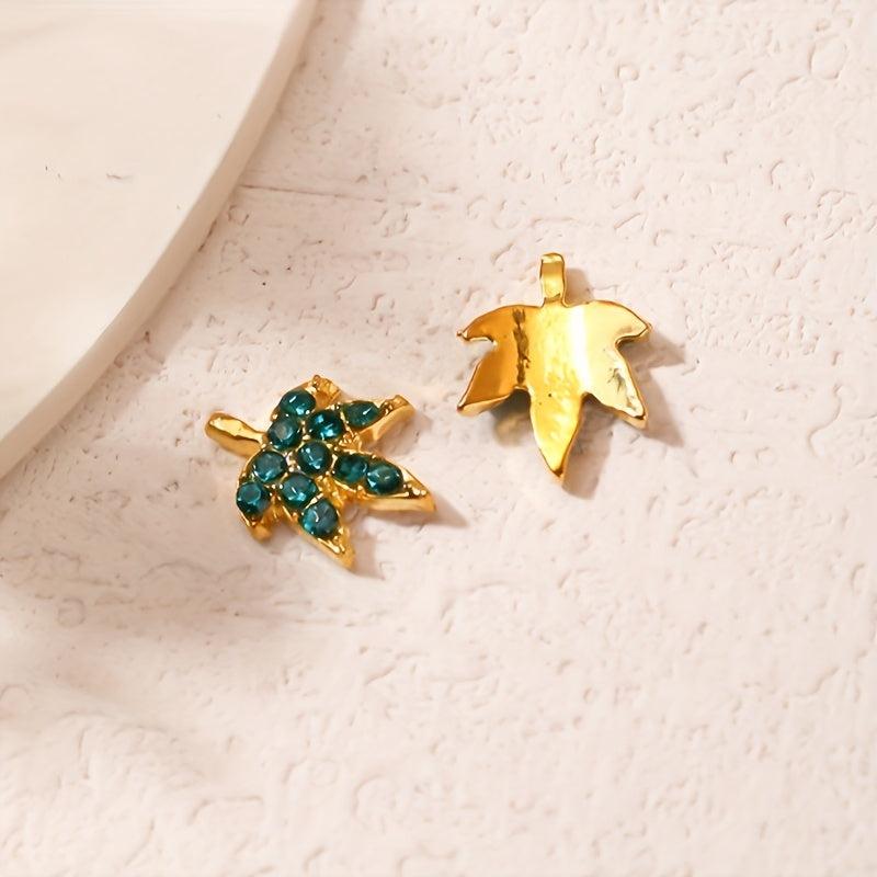 10pcs Maple Leaf Nail Charms Rhinestone 3D Alloy Nail Gem Accessories For Girls