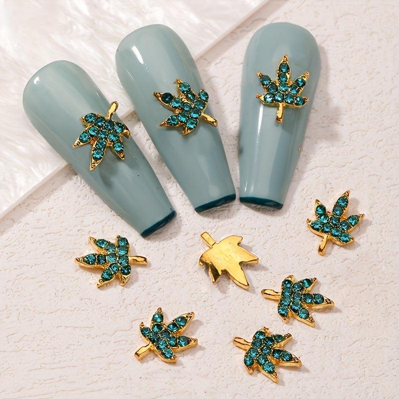 10pcs Maple Leaf Nail Charms Rhinestone 3D Alloy Nail Gem Accessories For Girls