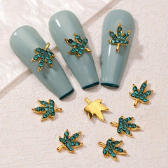 10pcs Maple Leaf Nail Charms Rhinestone 3D Alloy Nail Gem Accessories For Girls