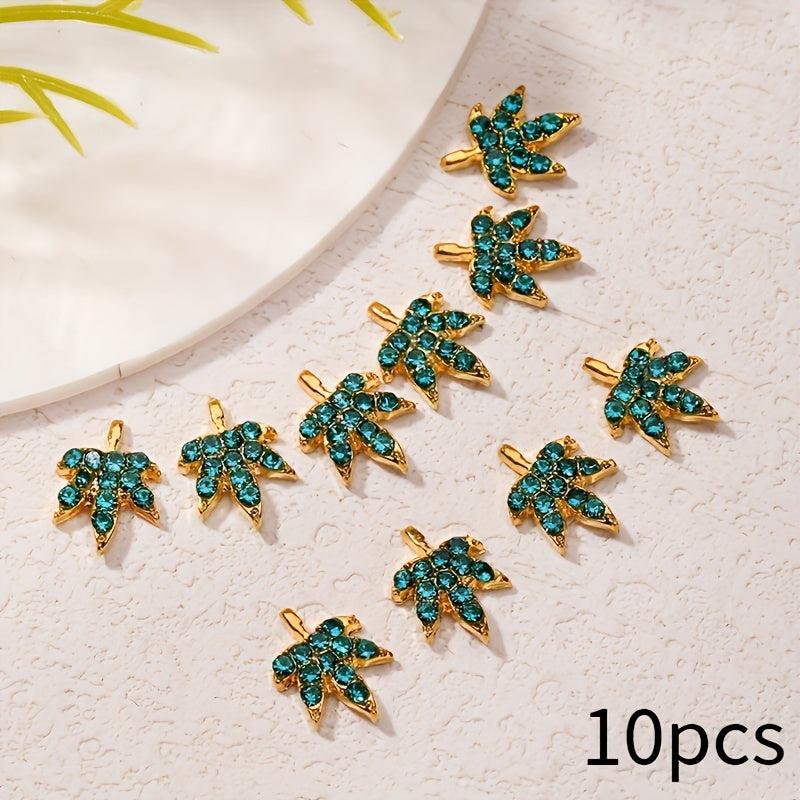 10pcs Maple Leaf Nail Charms Rhinestone 3D Alloy Nail Gem Accessories For Girls