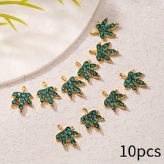 10pcs Maple Leaf Nail Charms Rhinestone 3D Alloy Nail Gem Accessories For Girls