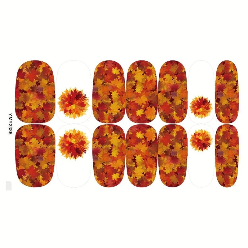 12 Sheets Fall Nail Wraps Stickers Autumn Maple Leaf Nail Polish Strips