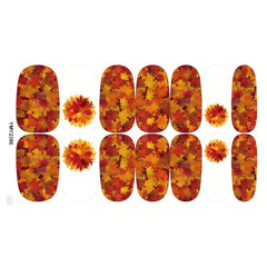 12 Sheets Fall Nail Wraps Stickers Autumn Maple Leaf Nail Polish Strips