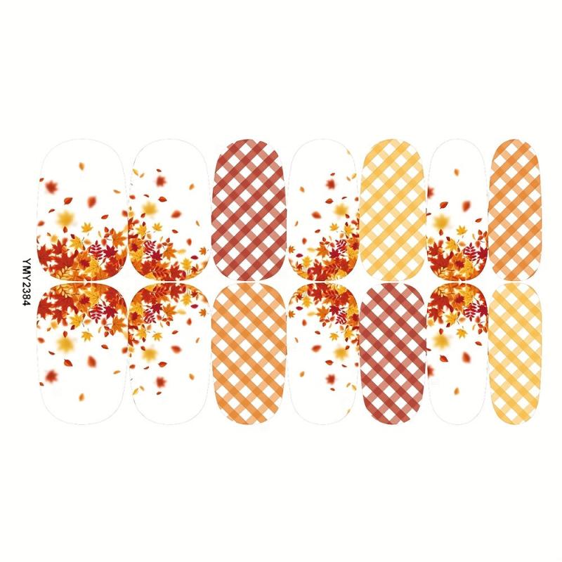 12 Sheets Fall Nail Wraps Stickers Autumn Maple Leaf Nail Polish Strips
