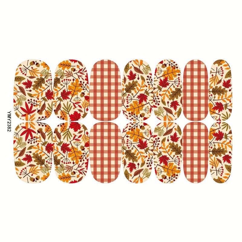 12 Sheets Fall Nail Wraps Stickers Autumn Maple Leaf Nail Polish Strips