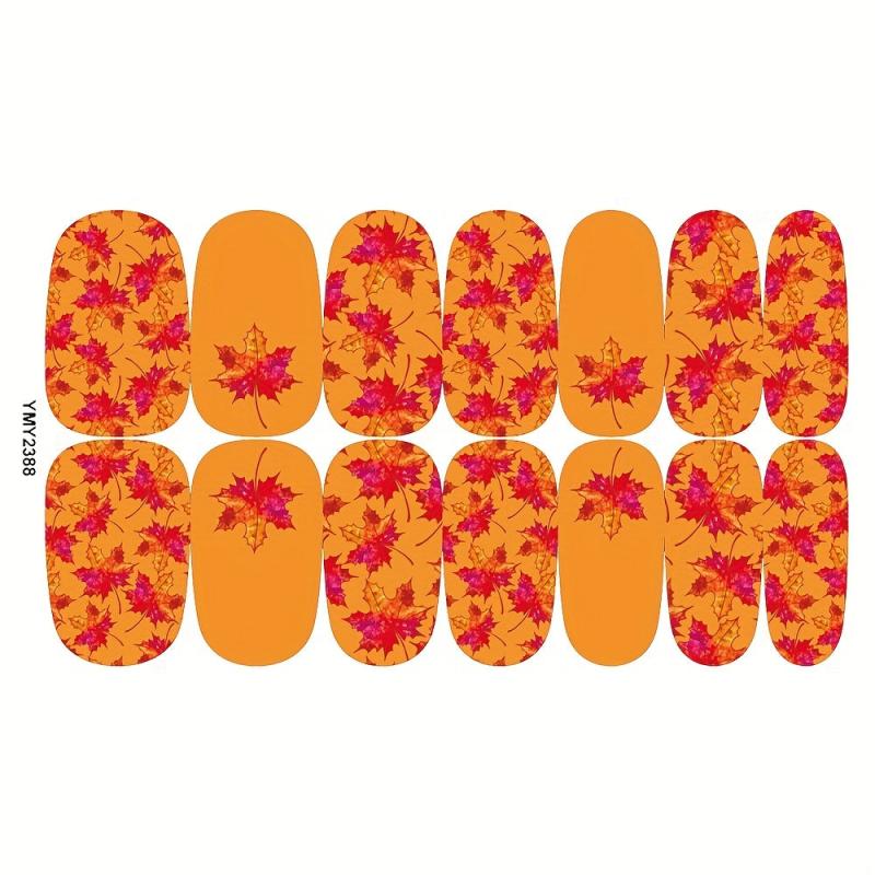 12 Sheets Fall Nail Wraps Stickers Autumn Maple Leaf Nail Polish Strips