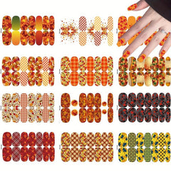 12 Sheets Fall Nail Wraps Stickers Autumn Maple Leaf Nail Polish Strips