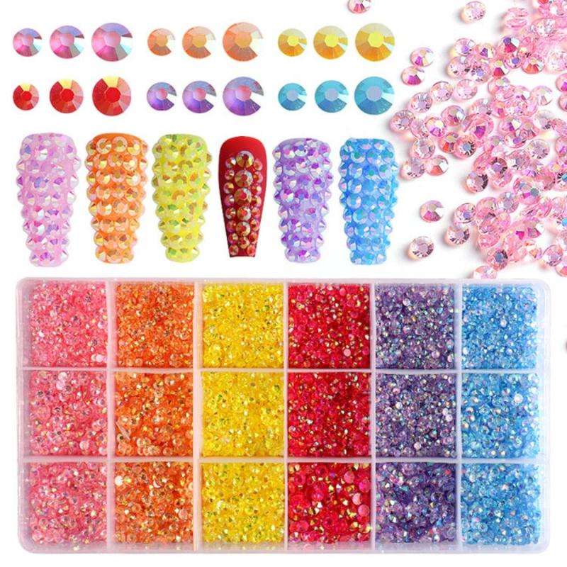 3-5mm 18 Grid Rhinestone Kit Mixed Non Hotfix Jelly Resin Rhinestones