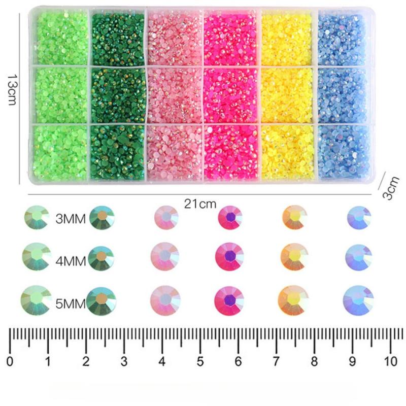3-5mm 18 Grid Rhinestone Kit Mixed Non Hotfix Jelly Resin Rhinestones