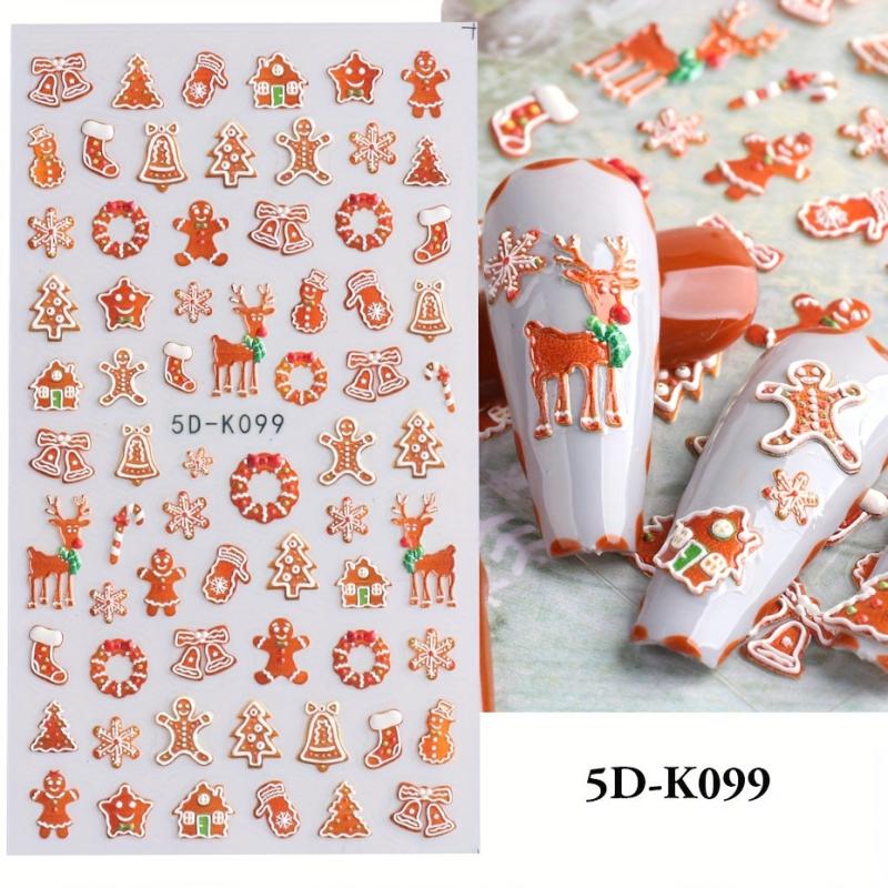5D Christmas Nail Sticker Cartoon Gingerbread Santa Winter Nail Art Decals