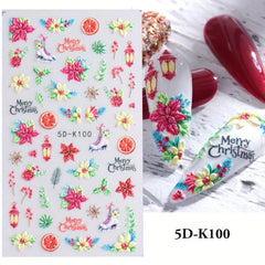 5D Christmas Nail Sticker Cartoon Gingerbread Santa Winter Nail Art Decals