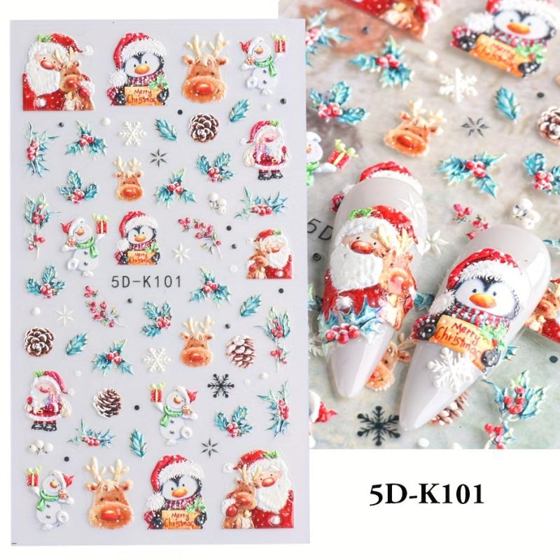 5D Christmas Nail Sticker Cartoon Gingerbread Santa Winter Nail Art Decals