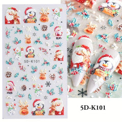 5D Christmas Nail Sticker Cartoon Gingerbread Santa Winter Nail Art Decals