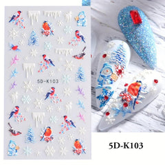 5D Christmas Nail Sticker Cartoon Gingerbread Santa Winter Nail Art Decals