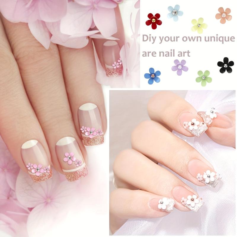 3D Flower Nail Charms with Pearl Beads Rhinestone Nail Art Kit