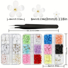 3D Flower Nail Charms with Pearl Beads Rhinestone Nail Art Kit