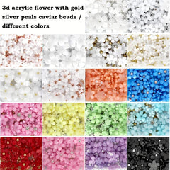 3D Flower Nail Charms with Pearl Beads Rhinestone Nail Art Kit