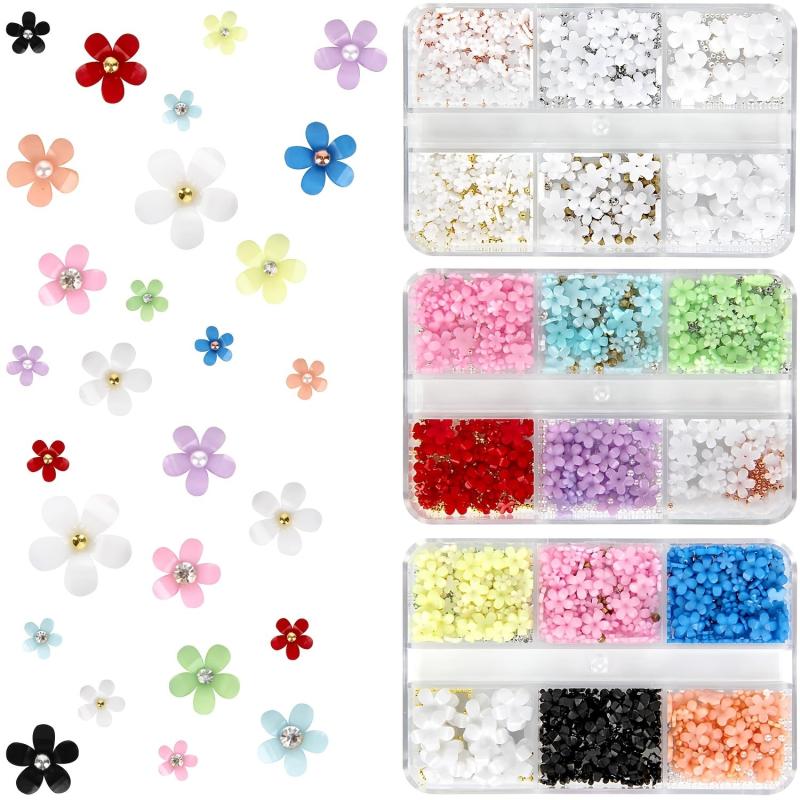 3D Flower Nail Charms with Pearl Beads Rhinestone Nail Art Kit