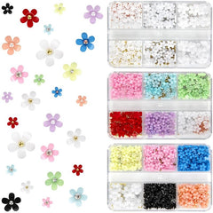 3D Flower Nail Charms with Pearl Beads Rhinestone Nail Art Kit