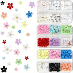 3D Flower Nail Charms with Pearl Beads Rhinestone Nail Art Kit