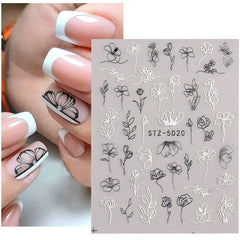 5D Embossed Flower Leaf Butterfly Nail Art Stickers - Self Adhesive Nail Decal