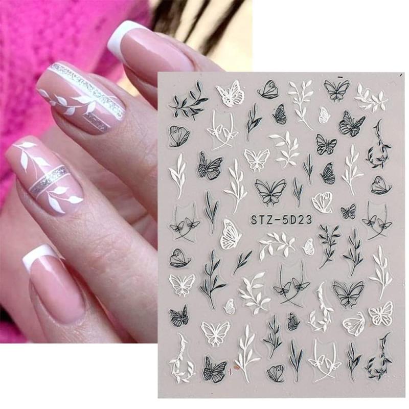 5D Embossed Flower Leaf Butterfly Nail Art Stickers - Self Adhesive Nail Decal