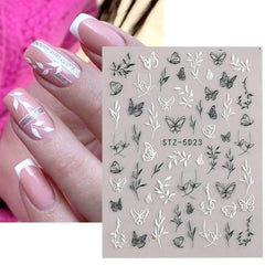 5D Embossed Flower Leaf Butterfly Nail Art Stickers - Self Adhesive Nail Decal