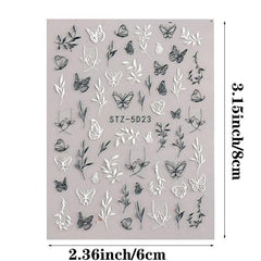 5D Embossed Flower Leaf Butterfly Nail Art Stickers - Self Adhesive Nail Decal