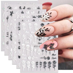 5D Embossed Flower Leaf Butterfly Nail Art Stickers - Self Adhesive Nail Decal